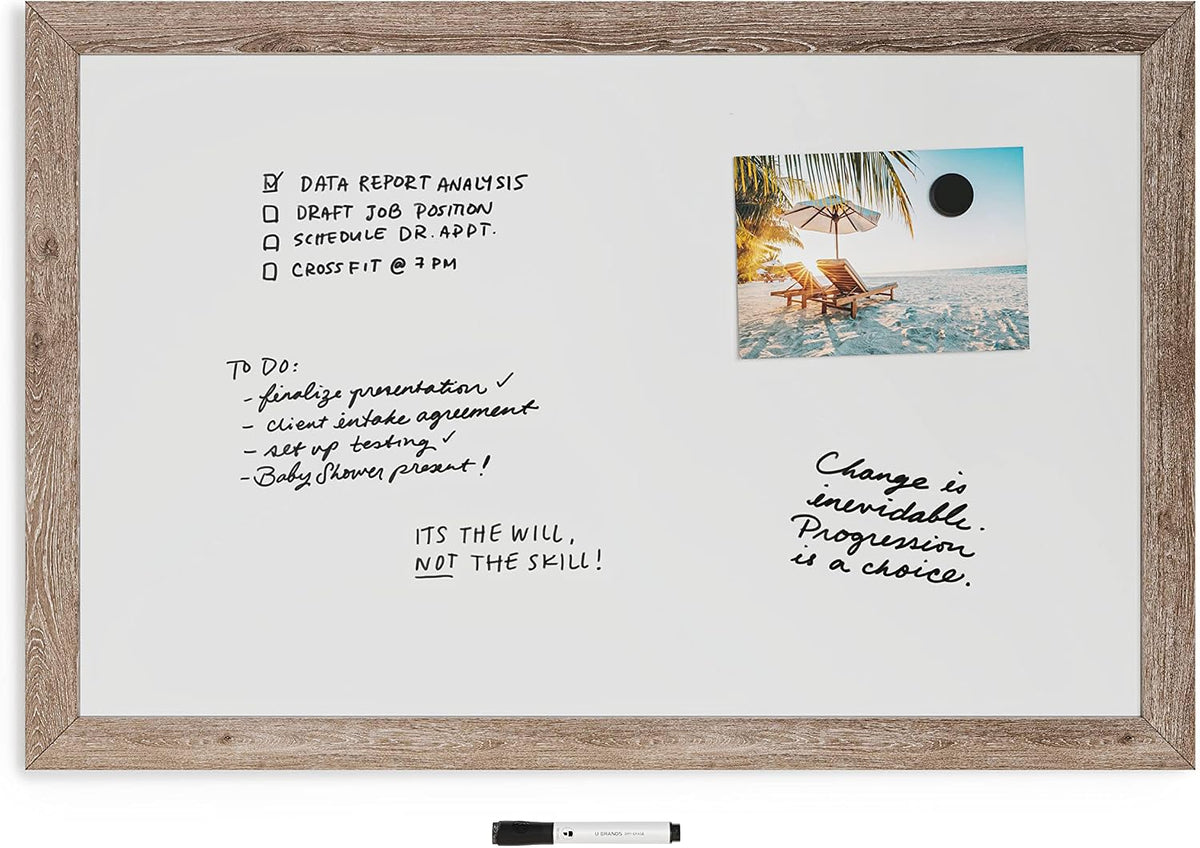 U Brands Dry Erase White Board, 24" x 36", Magnetic, Rustic Wood Frame