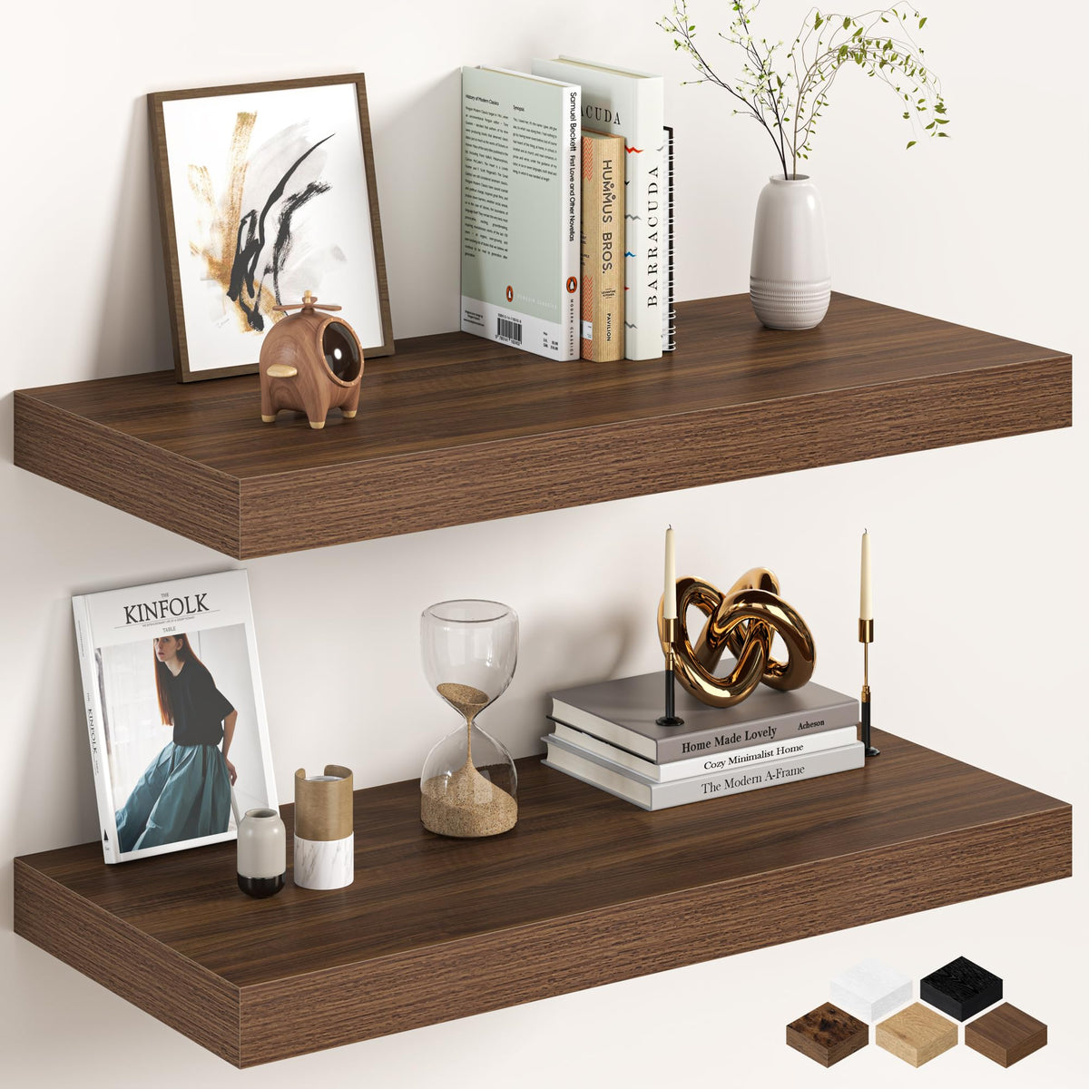30Inch Oak Floating Shelves for Wall, 12 Inch Deep Shelves for Bedroom, Kitchen, Bathroom Wall Mounted, Rustic Wood Floating Shelf with Invisible Brackets for Books, Storage, Decor, 2 Packs