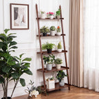 Tangkula 5-Tier Ladder Shelf Bookcase, Bamboo, 72”H, Walnut, 2 Pack