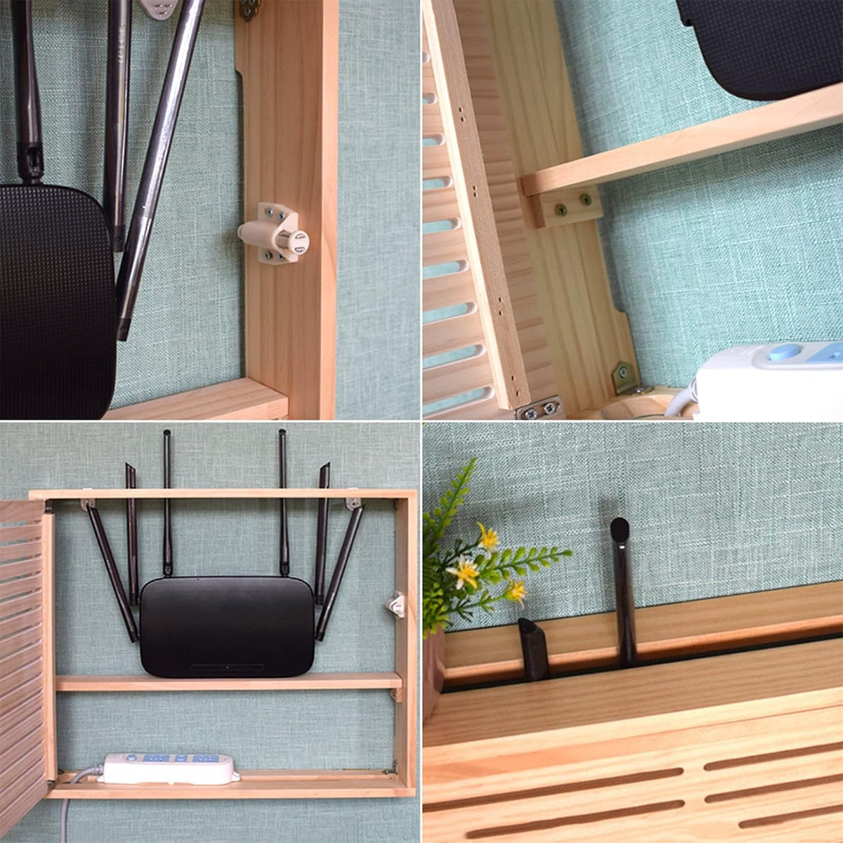 WiFi Wireless Router Storage Box Router Storage Box Simple Cable Management Box Multifunctional Wooden Wall Mounted Storage Box for Power Strip/Chargers/Adapters/Router Modem Router Holder Hider (Siz