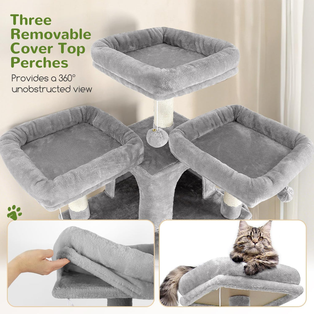 Globlazer Cat Tree Tower for Multiple Adult Cats, 82in, F82, Light Grey
