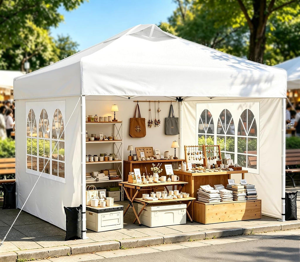 10x10 Pop Up Canopy Tent with One Push Setup, 3 Adjustable Heights, White