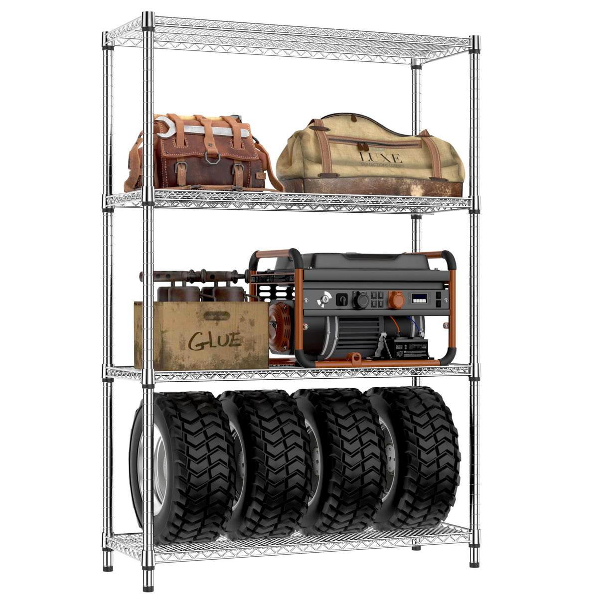 IZEUK 5-Tier Adjustable Heavy Duty Steel Wire Shelving Unit with Wheels, Storage Rack Organizer for Garage, Kitchen, Office, Laundry, Basement (Black, 17.7" D x 47.2" W x 76.7" H, 1750 lbs Capacity)