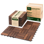 Acacia Interlocking Deck Tiles, 27 PCS Wood Flooring, 12 Slats, Walnut