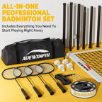 Portable Badminton Set, Heavy-Duty Outdoor Net with 4 Rackets, 3 Shuttlecocks & Boundary Line for Backyard Lawn Beach Family Games