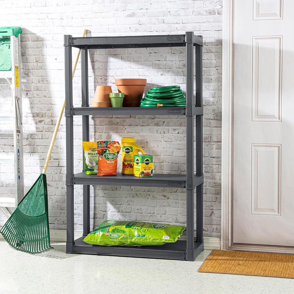 Sterilite 4 Shelf Unit, Heavy-Duty Plastic Utility Storage Rack, 2-Pack