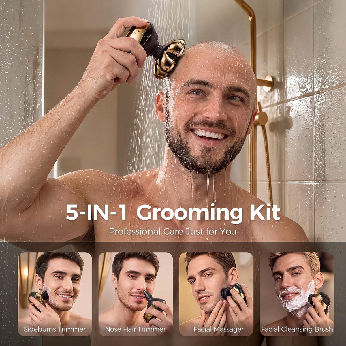 SHPAVVER Head Shavers for Bald Men: 5-in-1 Grooming Kit - 7D Floating Magnetic Removable Head Electric Razor - IPX7 Wet/Dry Shaving with LED Display, Type-C Fast Charging for Travel