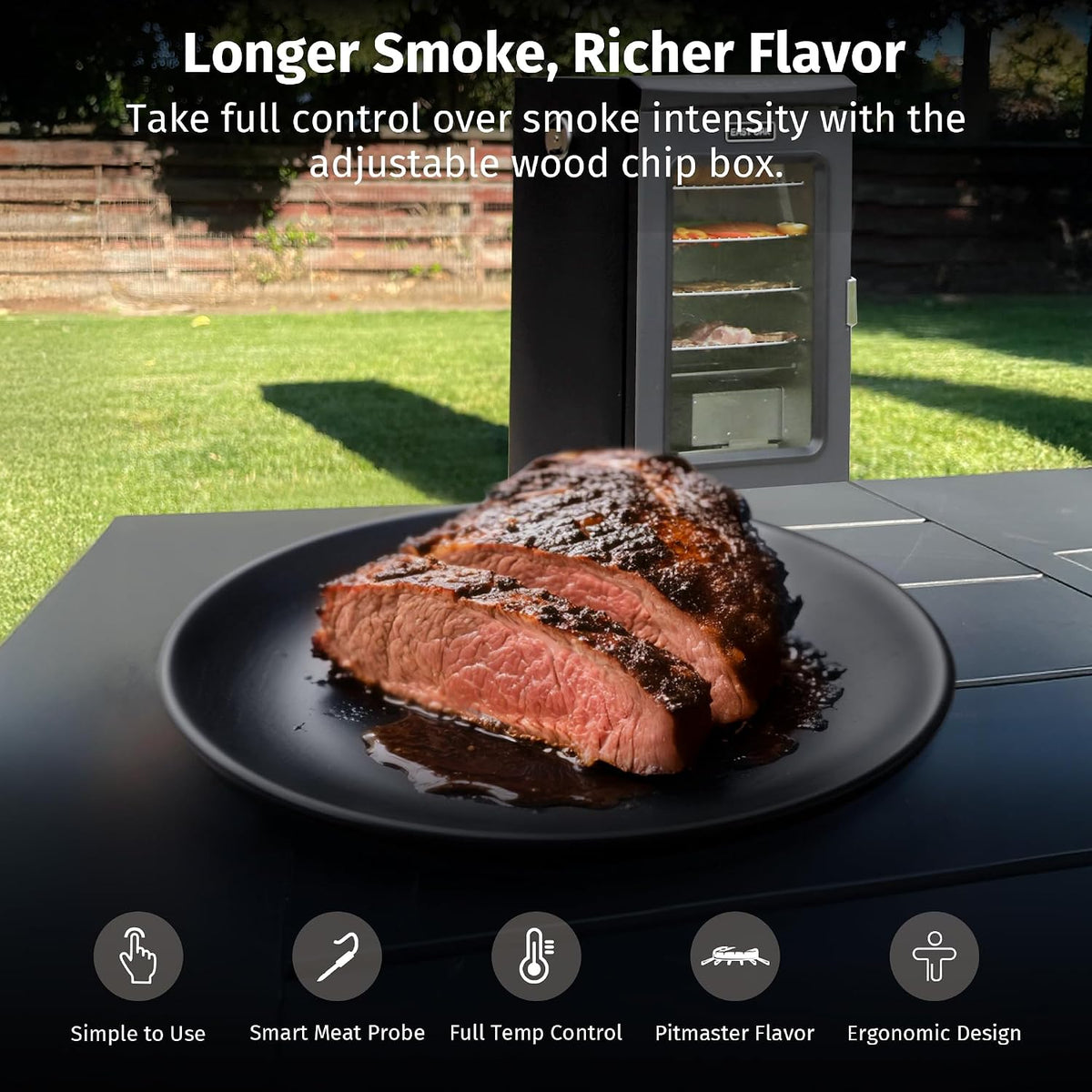 EAST OAK 30" Outdoor Electric Smoker with Built-in Meat Probe & Mobility Stand, Side Chip Loader for up to 6x Longer Uninterrupted Smoke and 725 sq in Cooking Area, Night Blue