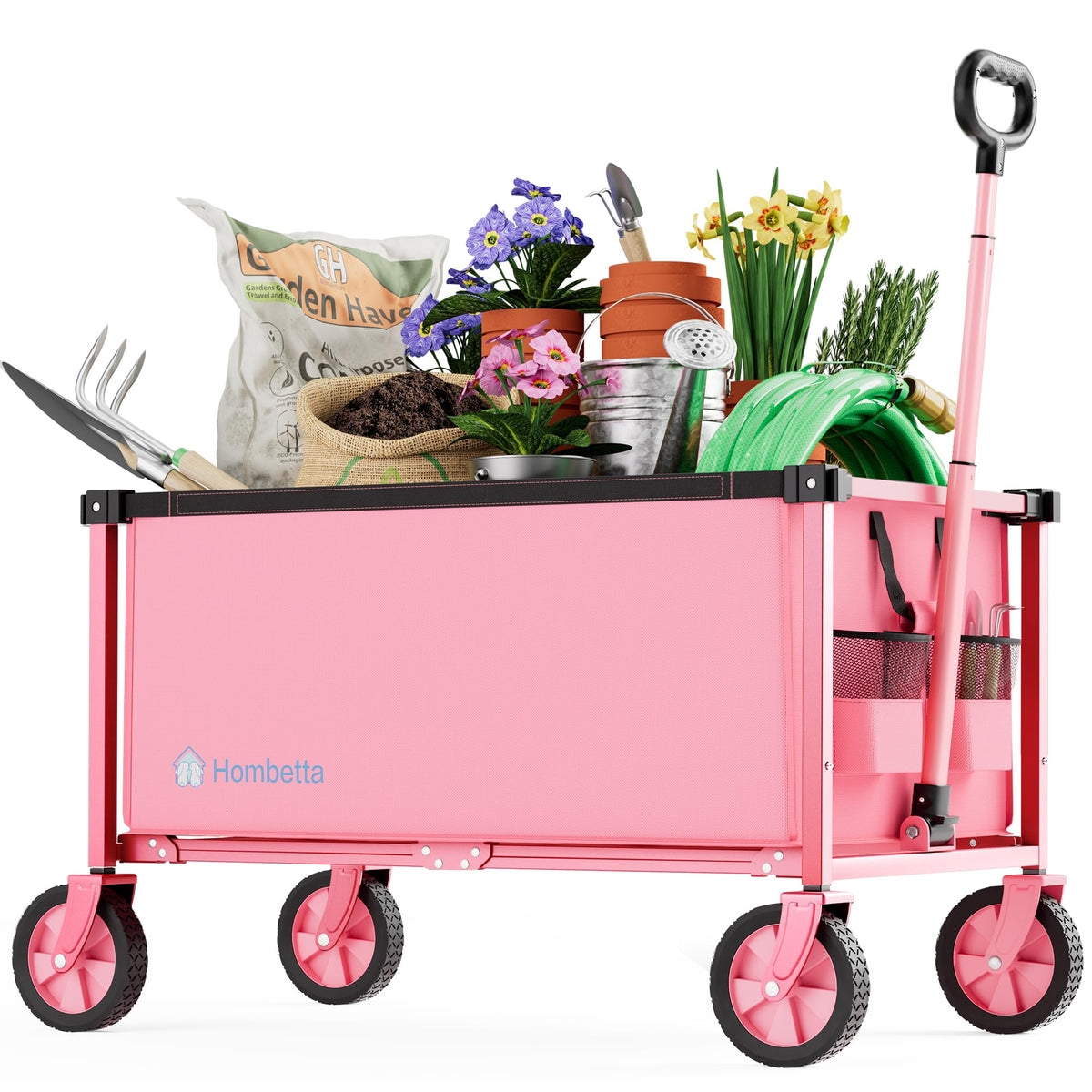 52" Heavy Duty Double Decker Wagon, 650L Collapsible Folding Wagon Cart with Brakes, 560 lbs Load, All-Terrain Big Wheels for Camping, Fishing, Sports and Transport, Black