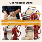 Commercial Manual Dough Roller Sheeter, Noodle Pasta Dumpling Maker Machine W/0.12in Cutterhead,Noodle Thickness 0.5-5mm For Commercial Home Use