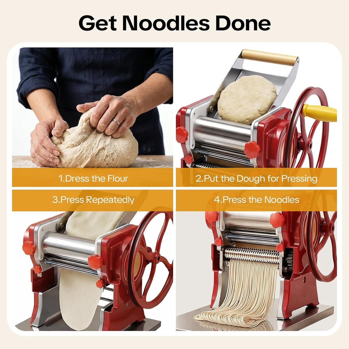 Commercial Manual Dough Roller Sheeter, Noodle Pasta Dumpling Maker Machine W/0.12in Cutterhead,Noodle Thickness 0.5-5mm For Commercial Home Use
