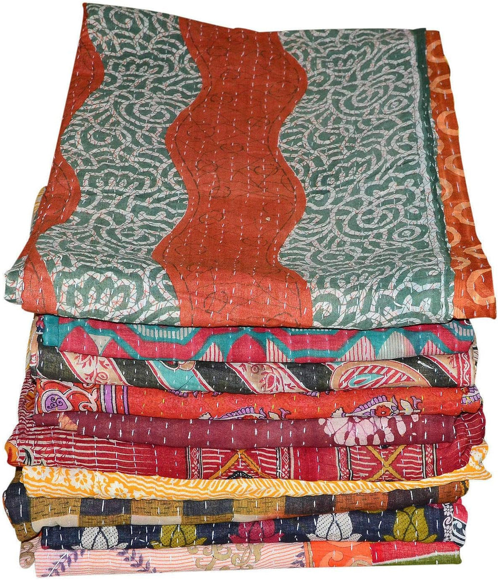 Handmade Vintage Kantha Quilt 3-Layer Cotton Blanket, Bohemian Kantha Throw, Reversible Patchwork Gudari Blanket for Bed, Couch, Sofa (54 x 84 1pices)