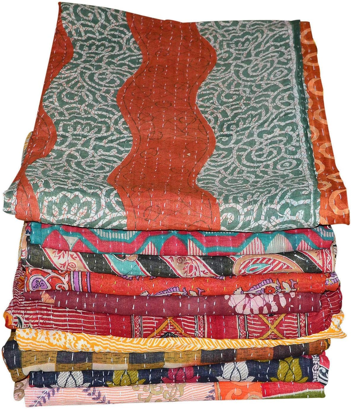 Handmade Vintage Kantha Quilt 3-Layer Cotton Blanket, Bohemian Kantha Throw, Reversible Patchwork Gudari Blanket for Bed, Couch, Sofa (54 x 84 1pices)