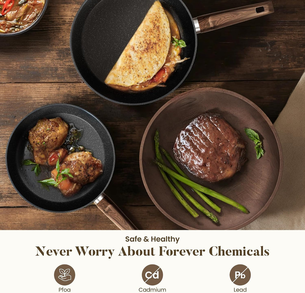 Kitchen Academy 12Pcs Induction Pots and Pans Set Non Stick, Black Cookware