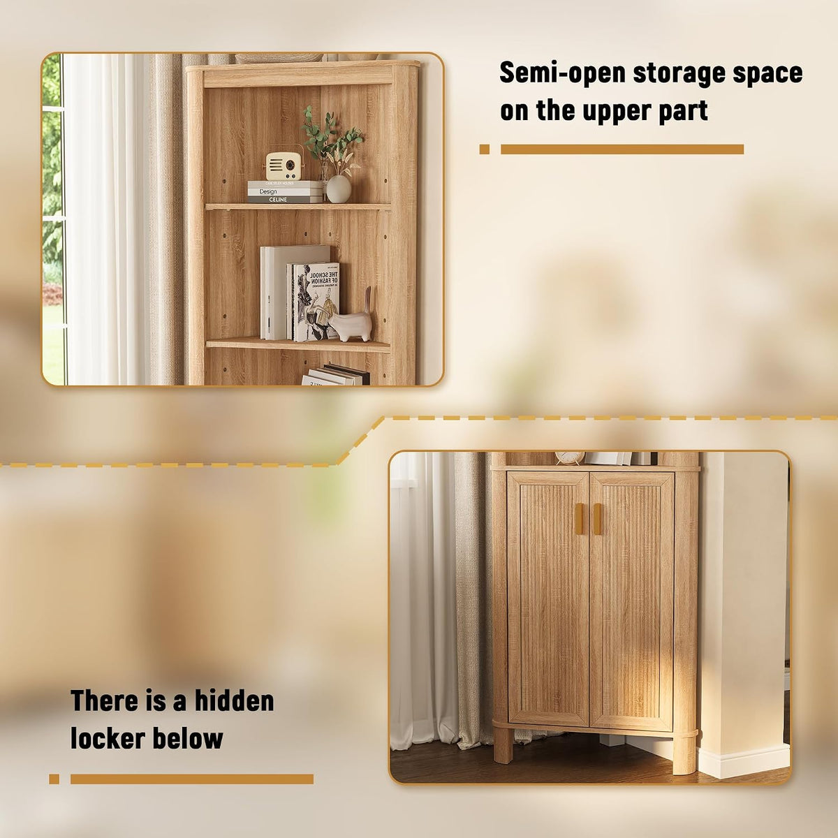 INNOD 69" Tall Corner Shelf with Doors, 6-Tier Corner Storage Cabinet with Doors, Space Saver Shelf for Bathroom, Bathroom Floor Cabinet for Living Room Kitchen, Hallway
