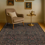 Floral Dark Green Washable Area Rugs 8x10, Vintage Living Room Rug