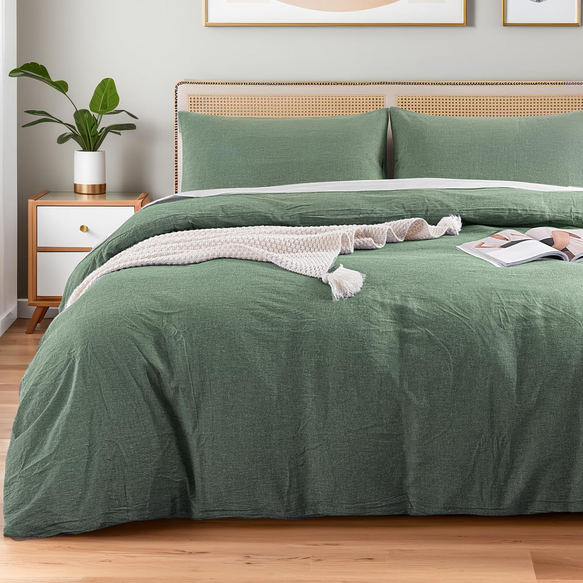 NEXHOME PRO Duvet Cover Set Queen Size Linen Look Textured 100% Washed Cotton Duvet Cover Burgundy Dark Red 3 Pieces Bedding Set with Zipper Closure,Breathable, Soft Organic Natural(No Comforter)
