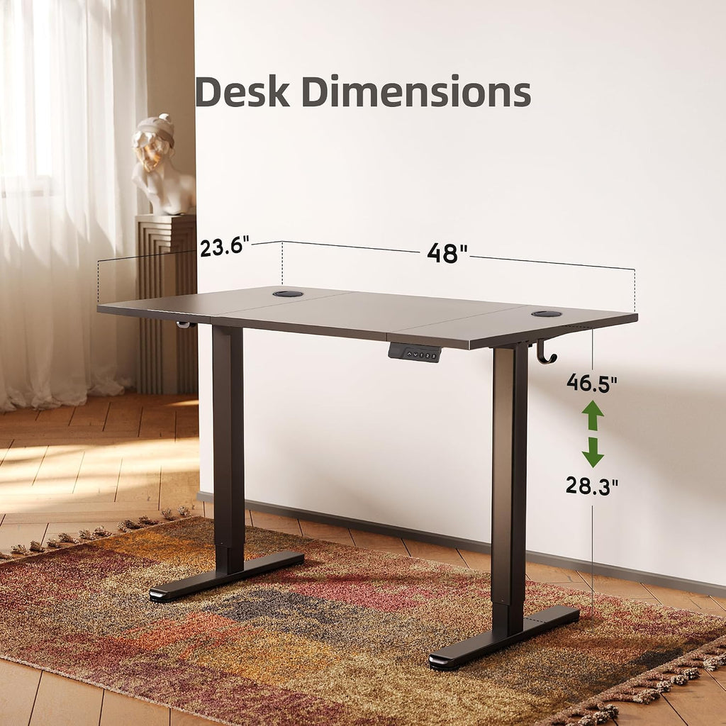 Claiks Electric Height Adjustable Standing Desk, 48x24 Inch, Deep Black