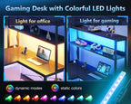Casaottima L Shaped Gaming Desk with Hutch & Power Outlet & LED Lights