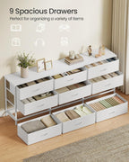 SONGMICS Dresser with 9 Fabric Drawers, TV Stand for TVs Up to 70 Inches
