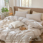 MooMee Striped Duvet Cover Set 100% Washed Cotton Linen Like Queen