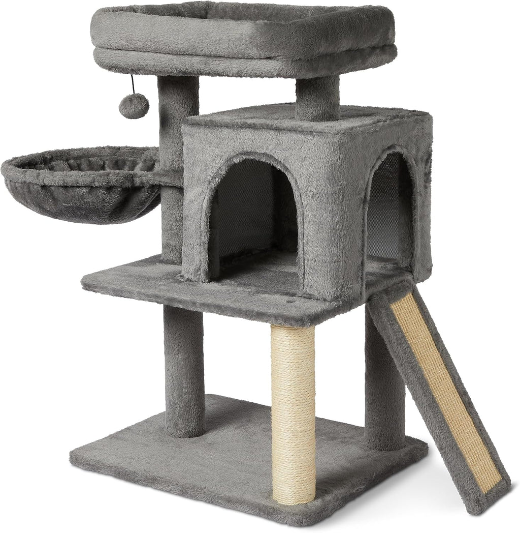 Amazon Basics Indoor Cat & Kittens Multi-Level Climbing Activity Tower with Scratching Posts, FSC Certified, 60.1" (152.7cm) H, Grey