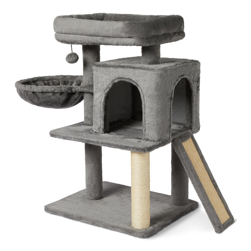 Amazon Basics Indoor Cat & Kittens Multi-Level Climbing Activity Tower with Scratching Posts, FSC Certified, 60.1" (152.7cm) H, Grey