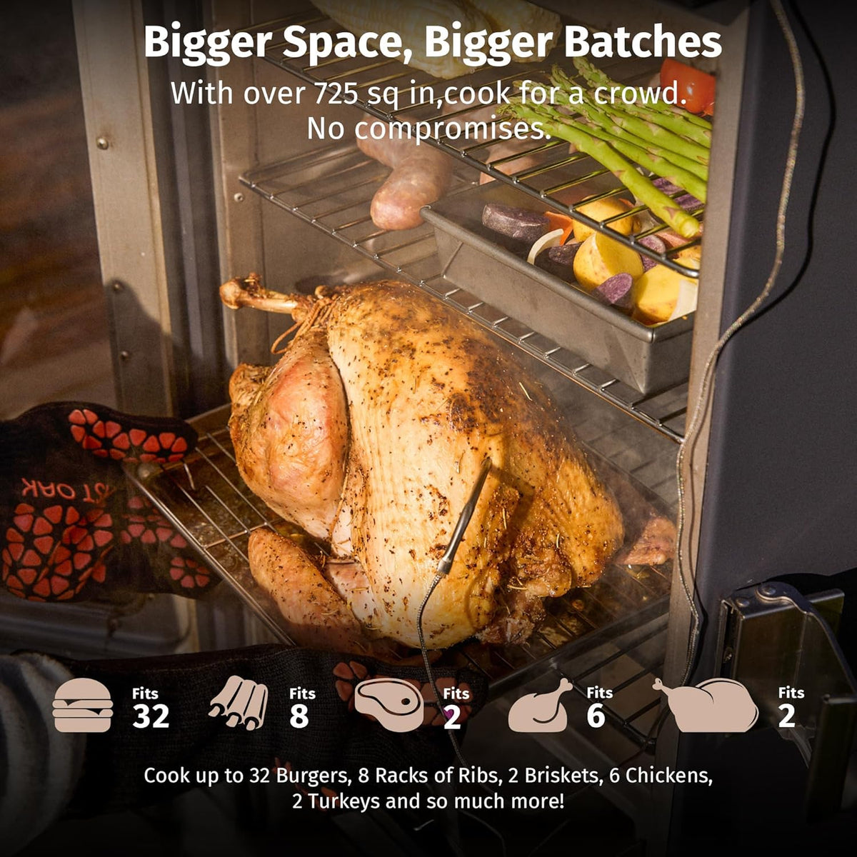 EAST OAK 30" Electric Smoker for Outdoors | Built-in Meat Probe & Clear Viewing Window | Side Chip Loader for 6x Longer Uninterrupted Smoking | 725 sq in Cooking Area for Bigger Batches, Mist Black