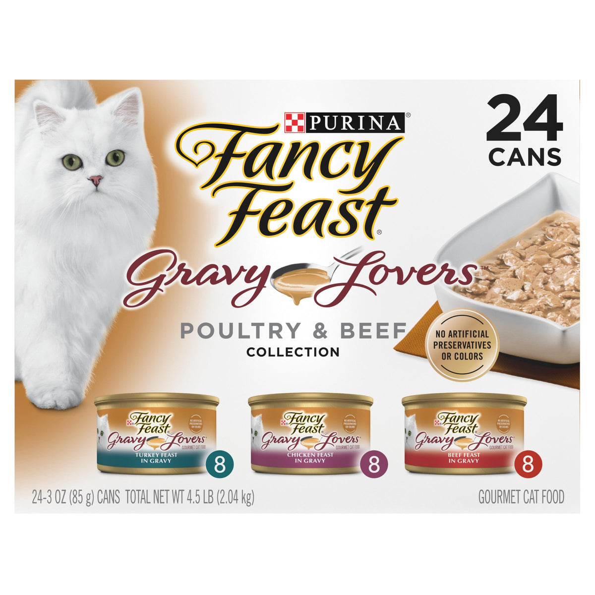 Fancy Feast Purina Gravy Lovers Poultry and Beef Grilled Gourmet Wet Cat Food Variety Pack - 3 oz. Cans,(Pack of 60)
