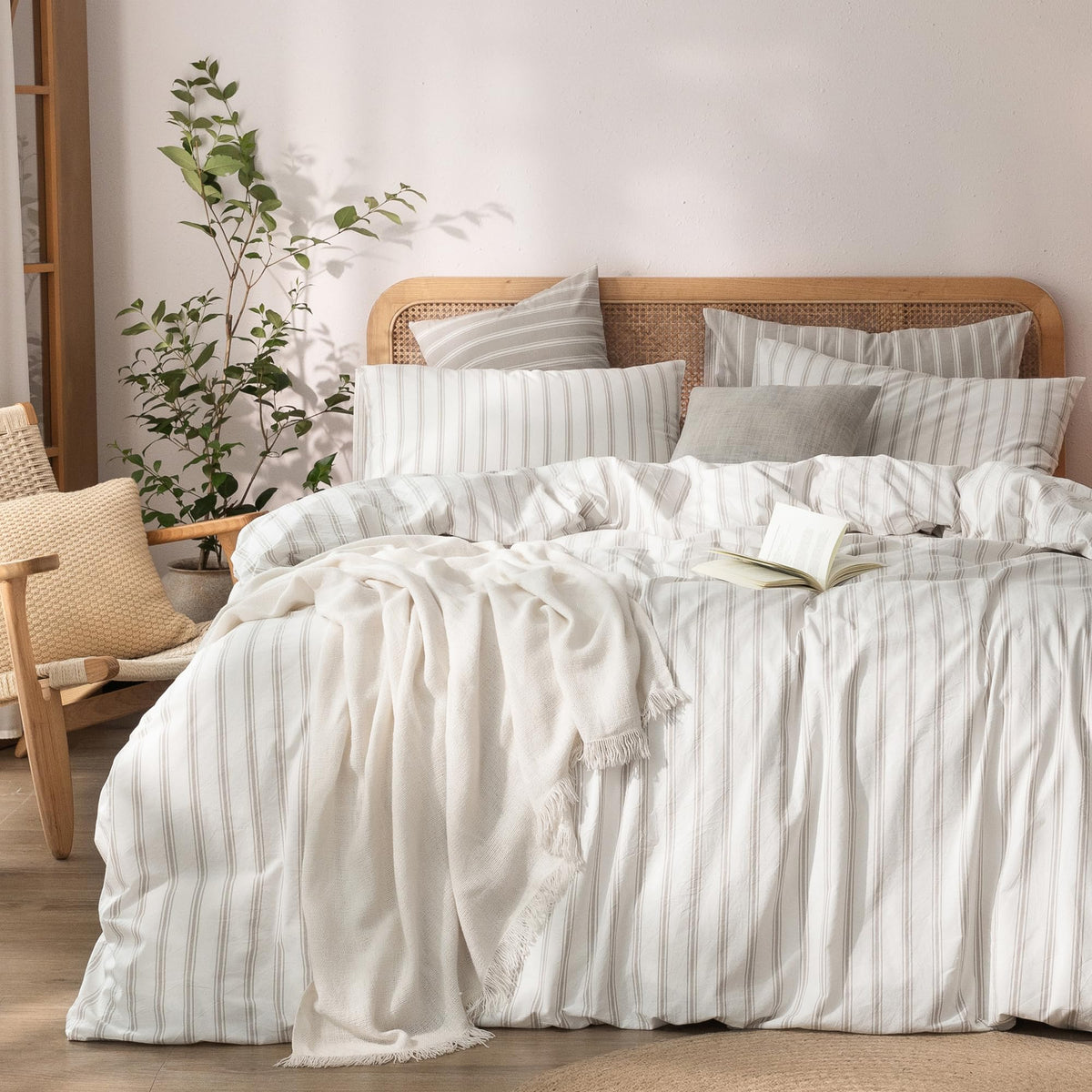 BESTOUCH Cotton Solid Duvet Cover Set Linen Feel Cornflower Blue Queen