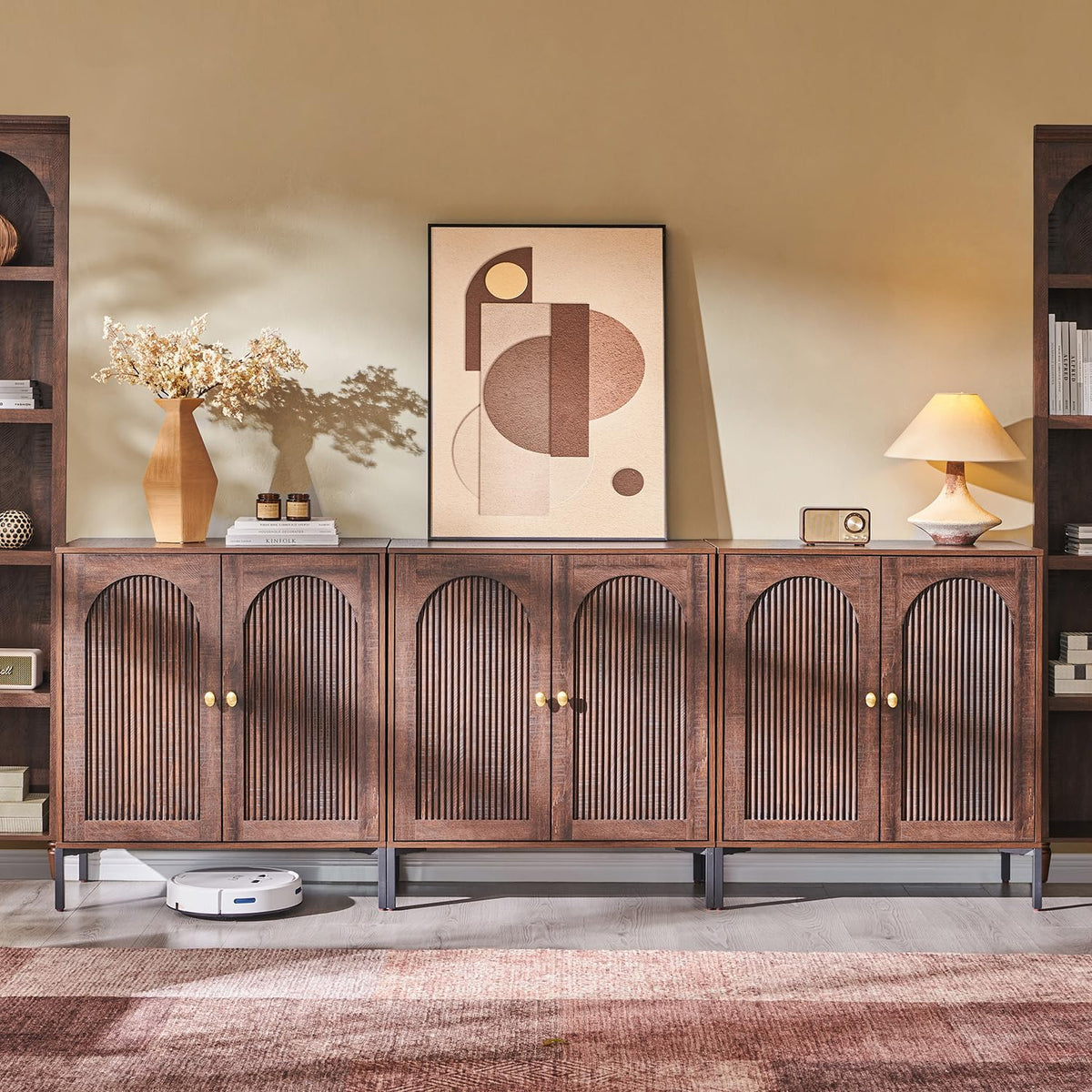 IFGET 61.75" W Modern Arched Sideboard Buffet Cabinet with Storage, Natural
