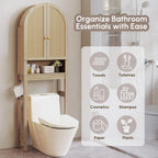 HMstone Over The Toilet Storage Cabinet, Arched Bathroom Organizer and Storage with Rattan Doors and Adjustable Shelf, Space-Saving Freestanding Bathroom Modern Storage Cabinet Over Toilet (Natural)