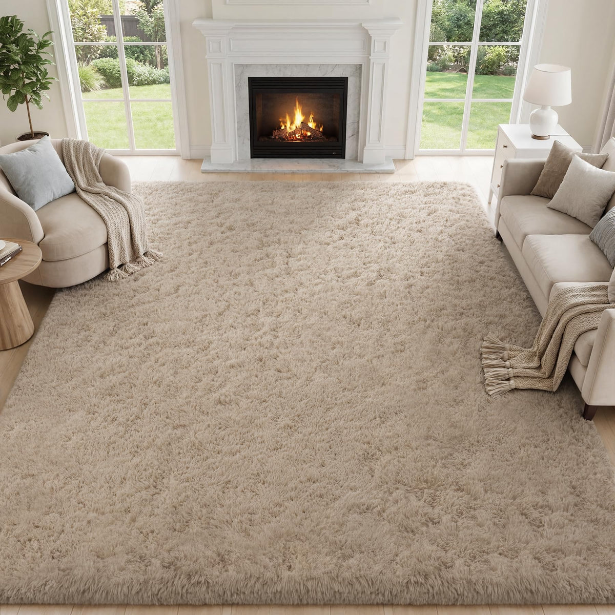 PLHXFR 9x12 Area Rugs Living Room: Fluffy Bedroom Soft Shag Rug Black Grey