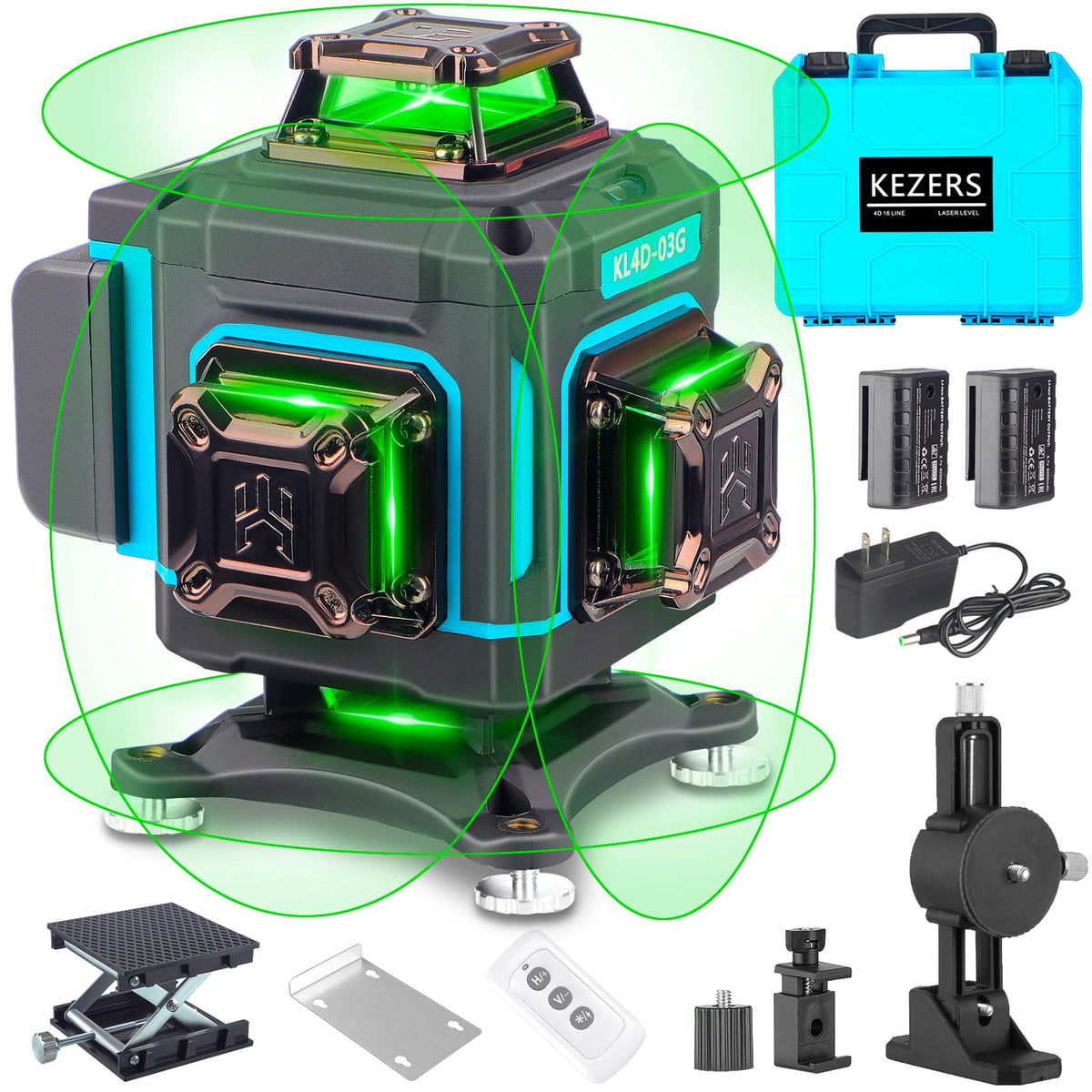 KEZERS Laser Level Set with Receiver,4 x360 Self Leveling Laser Level with Tripod and Grade Rod for Construction,Home Renovation,Hanging Pictures,2 Batteries,Remote Control,Touch Screen