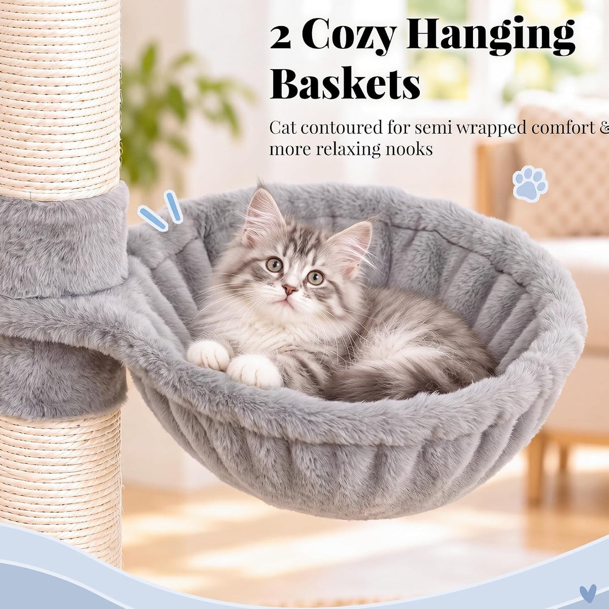 Hey-brother Cat Tree Tower with Stable Extended Base, 3 Platforms, MPJ038W