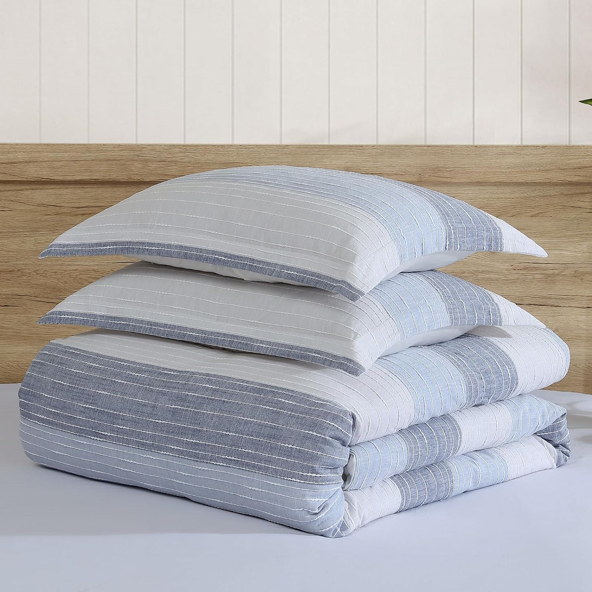 Levtex Home Sand Stripes Blue Queen Duvet Cover Set (90x94in) with 2 Pillowcases (26x20in) - Woven Jacquard Stripe - Blue, Grey, White - Cotton Queen Size Duvet Cover Set - Soft, Pre-Washed