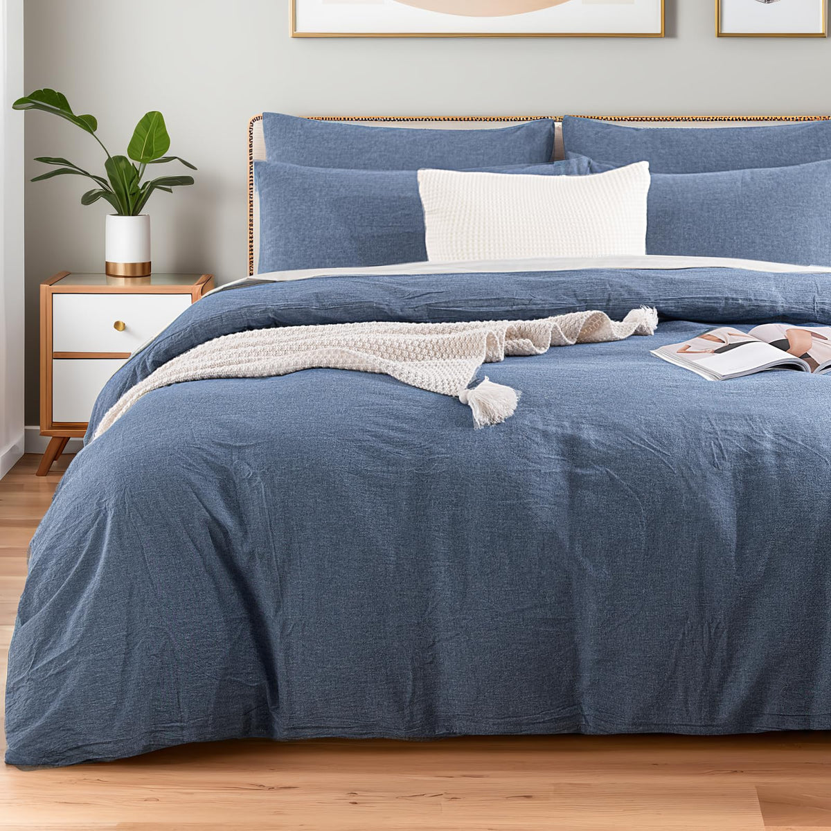 NEXHOME PRO Duvet Cover Set Queen Size Linen Look Textured 100% Washed Cotton Duvet Cover Burgundy Dark Red 3 Pieces Bedding Set with Zipper Closure,Breathable, Soft Organic Natural(No Comforter)