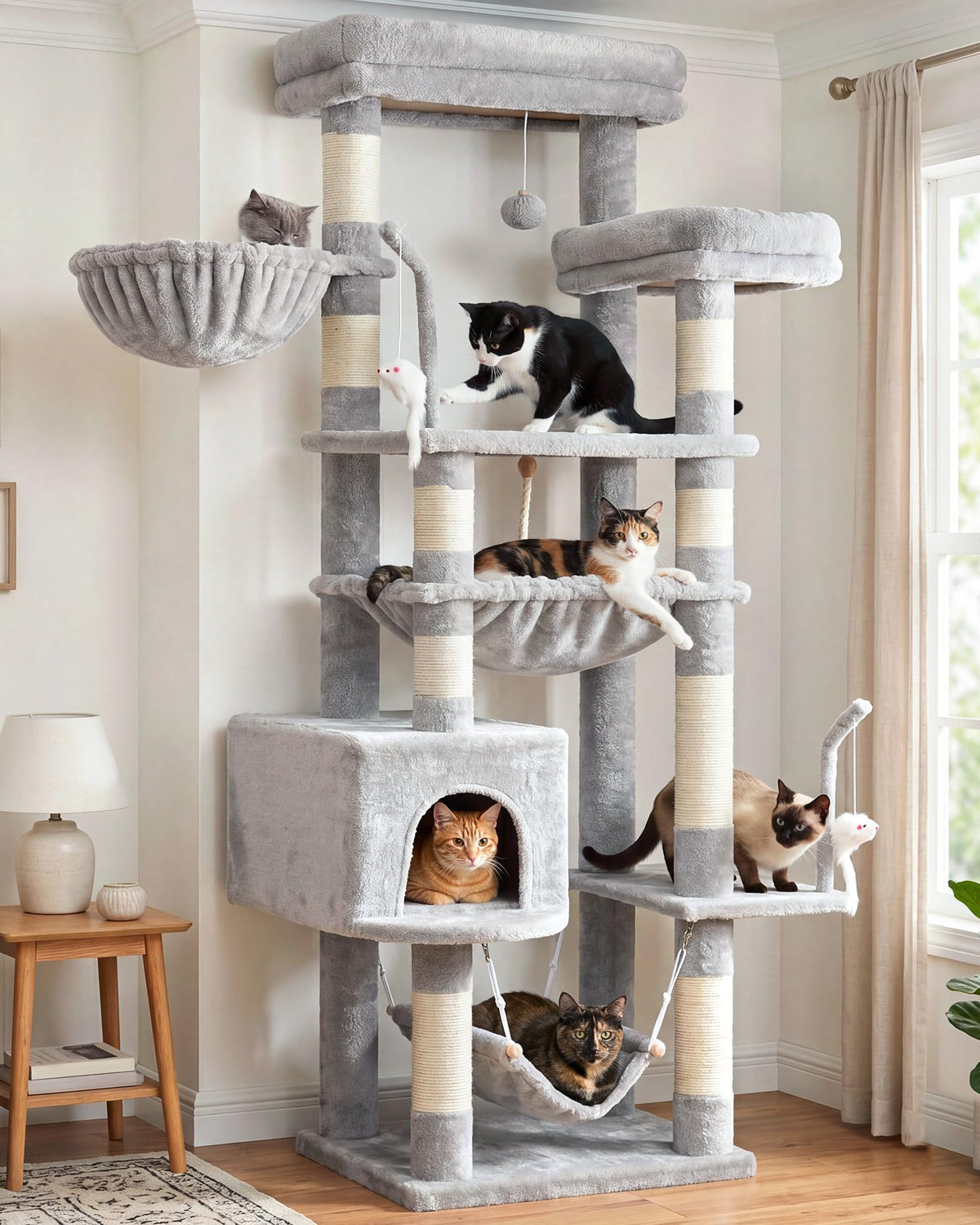 Gitelsnour Cat Tree, 63'' Cat Tower for Large Cats, Big Hammock GCT020G