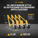 MetalTech 4 Pack Scaffold Outriggers, Baker Style Scaffolding Accessory Wheels, 14 Inch