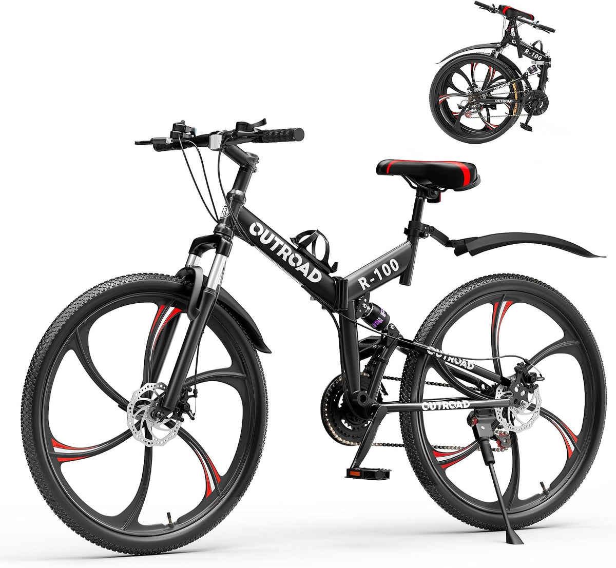 Betterland 26 Inch Adult Folding Mountain Bike, 21 Speeds Full Suspension Foldable Bikes, Dual Disc Brake, High Carbon Steel Frame Bicycle for Men Women