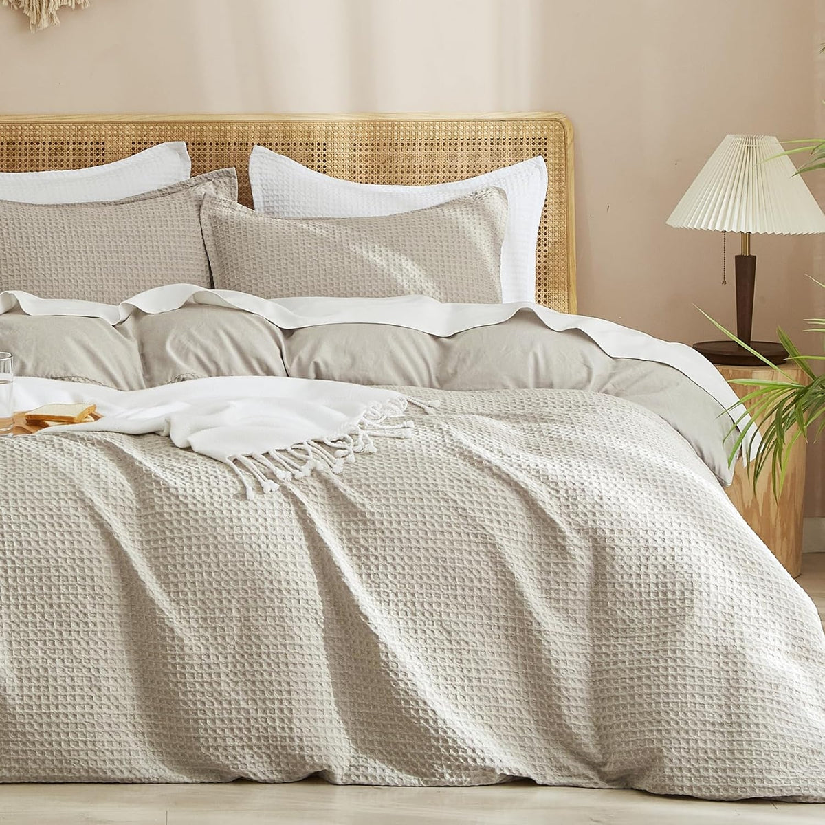 PHF Waffle Duvet Cover California King, Soft & Breathable, 104"x98", Linen