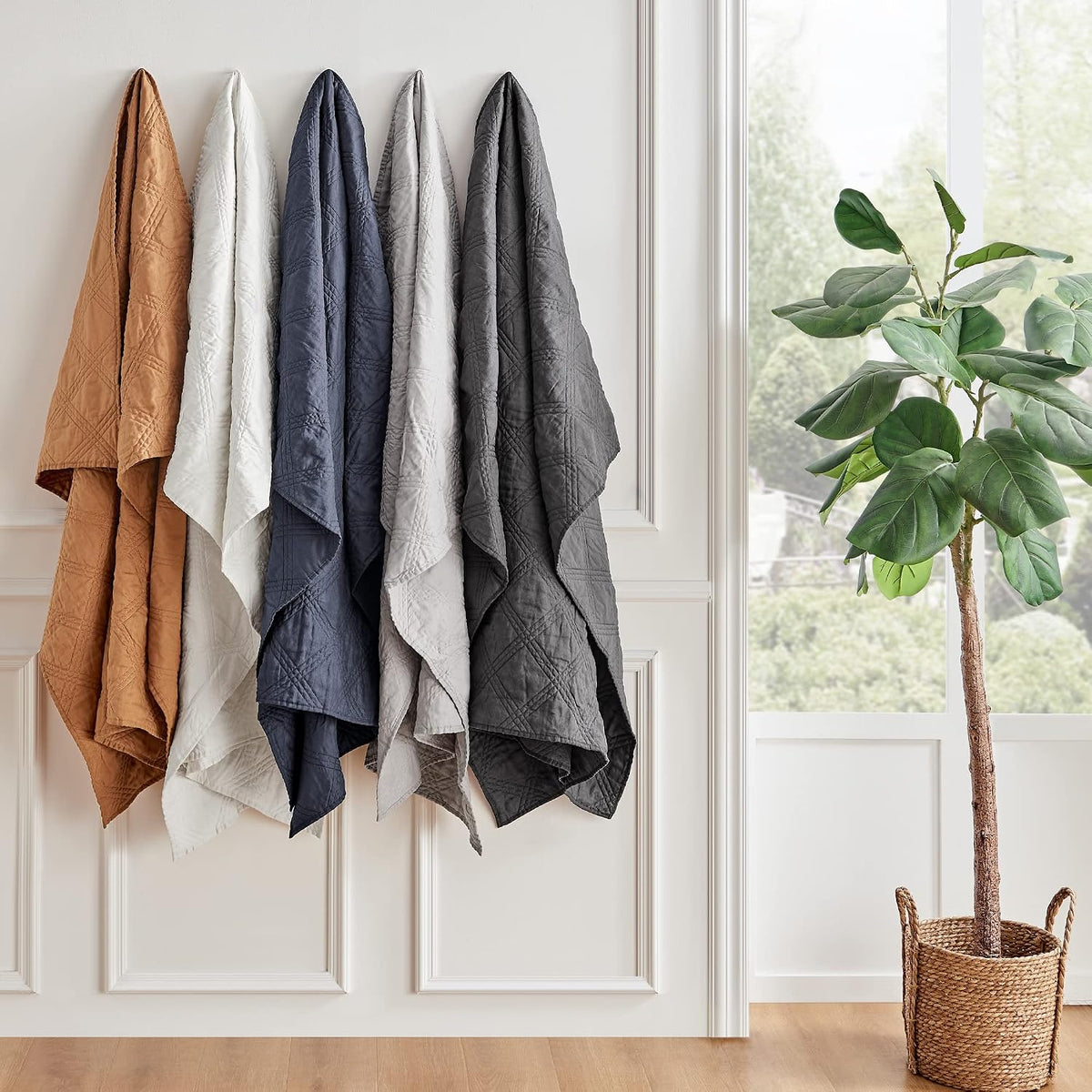 Levtex Home - 100% French Flax Linen Front/100% Cotton Back - Quilted Throw - French Flax Washed Linen - Charcoal - Throw Size (50 x 60in.)