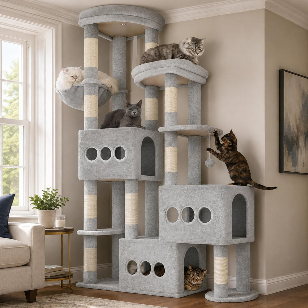 Gitelsnour Sturdy Cat Tree Tower, 3 XXL Condos for Large Adult Cats GCT036W