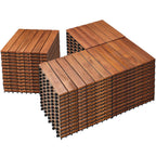 PrimeZone 54 PCS Solid Acacia Wood Interlocking Deck Tiles, Natural Wood