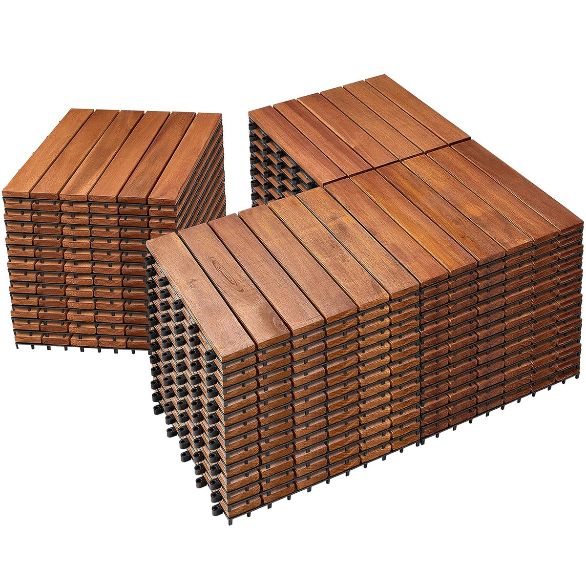 PrimeZone 54 PCS Solid Acacia Wood Interlocking Deck Tiles, Natural Wood