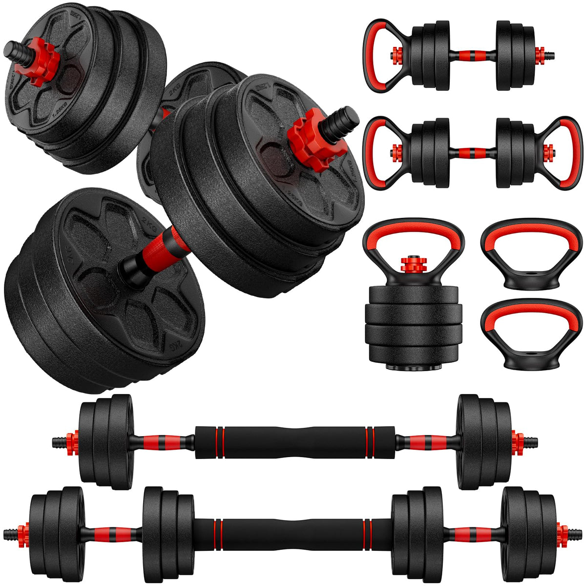 Adjustable Dumbbell Set, 20/33/45/70/90lbs Free Weight Set with Connector, 5-in-1 Dumbbell Set for Barbells, Kettlebells, Push up Stand, Weight Plate, Home Gym Suitable Men/Women