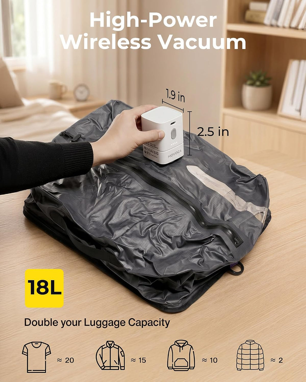 MOVOCA 3 Pack Vacuum Bags for Travel with Pump, Compression Packing Cubes