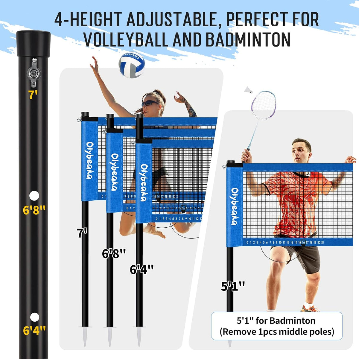 20ft Portable Outdoor Volleyball Badminton Combo Net Set