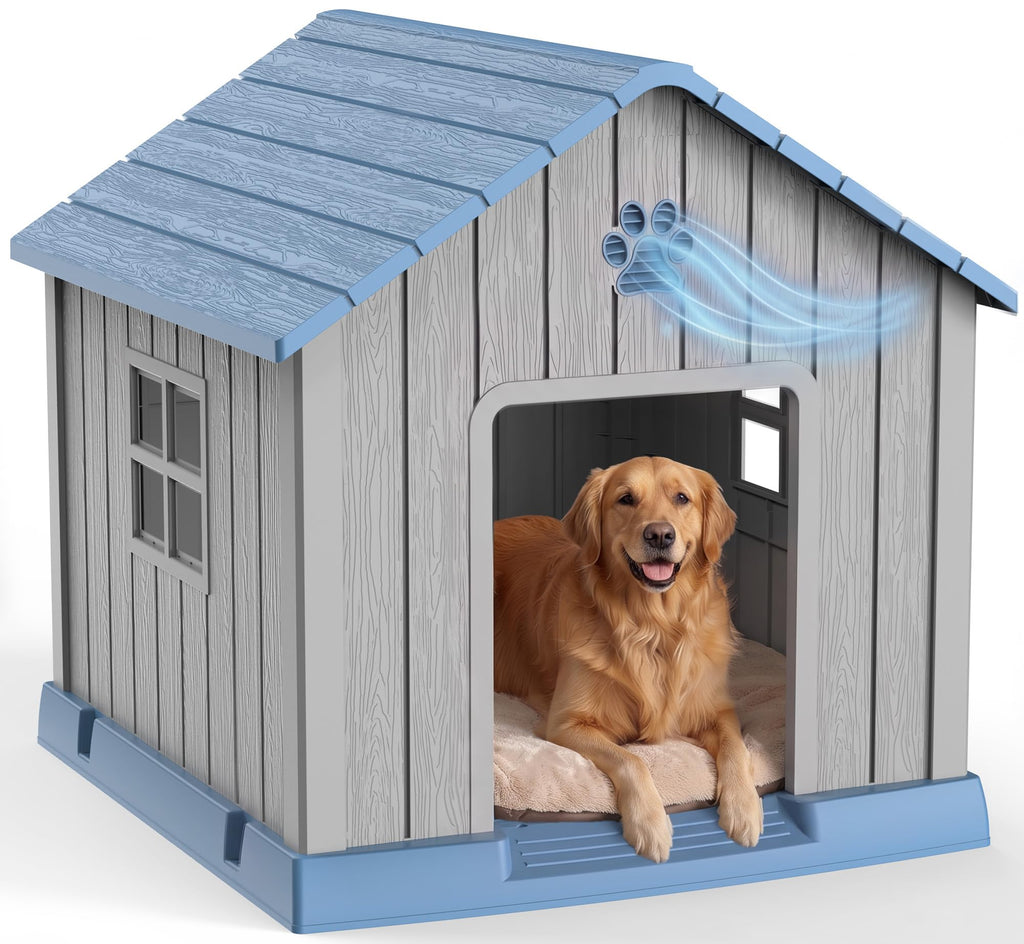 43 Inch Large Dog House Outdoor/Indoor,Plastic,Blue