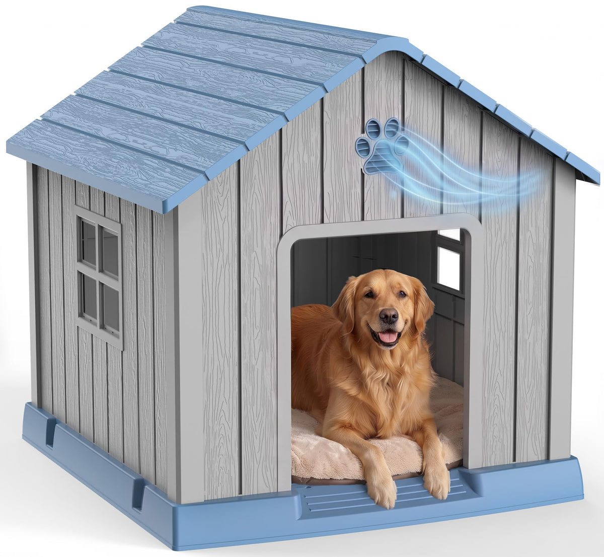 43 Inch Large Dog House Outdoor/Indoor,Plastic,Blue